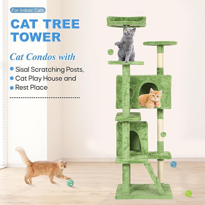 FDW | 70" Cat Tree Tower | Green | Multi-Level Indoor Activity Center - Image 3