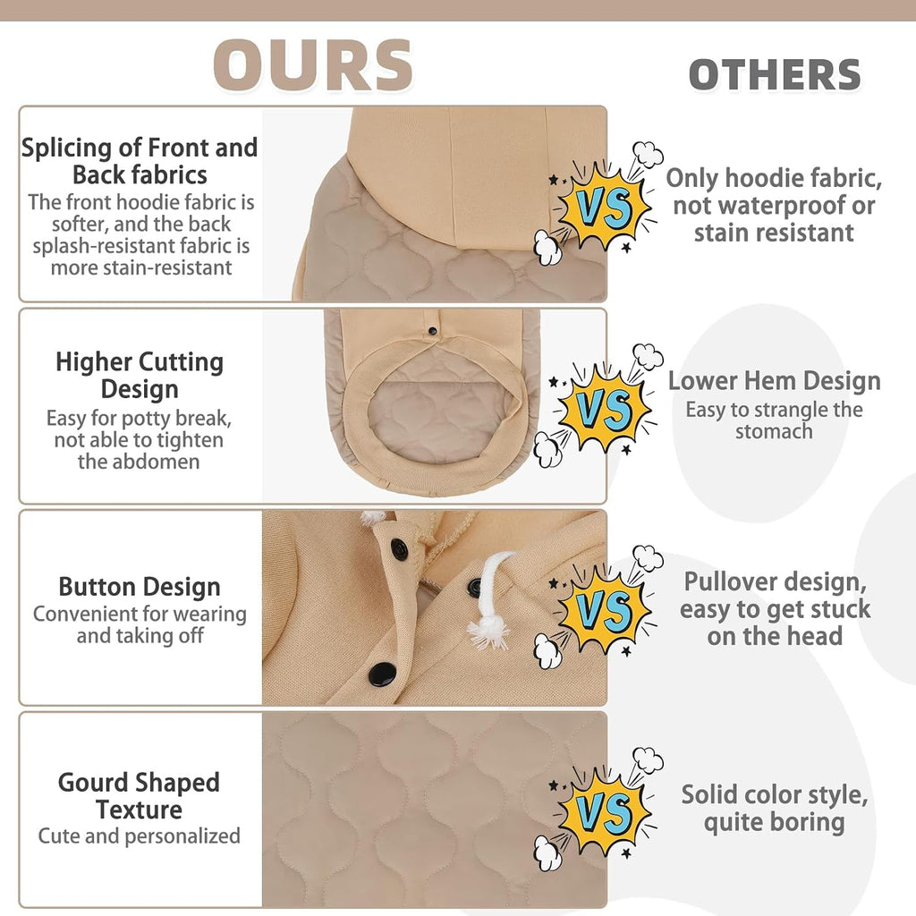 KOOLTAIL Warm Dog Winter Coat for Small Dogs, Waterproof Puppy Jacket with Leash Hole, Cold Weather Pet Vest for Winter, Soft Pet Hoodie Sweater Sweatshirt Clothes for Puppy Cats Girls Boys Beige L