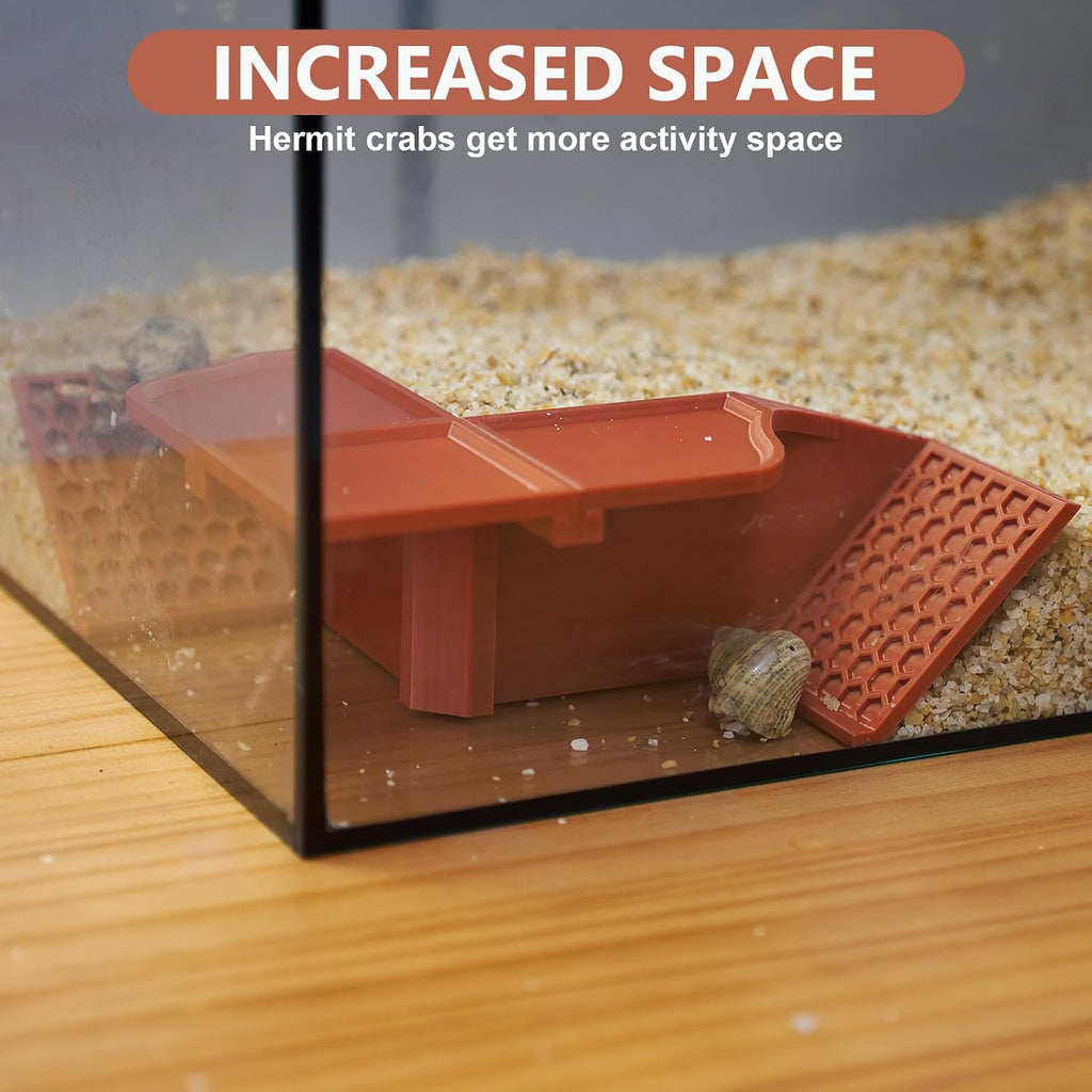 Hermit Crab Underground Hideout Cave Corner, 3 in 1 Habitat Shelter with Food Bowls, DIY Hermit Crab Climbing Toy Accessories (Brown)