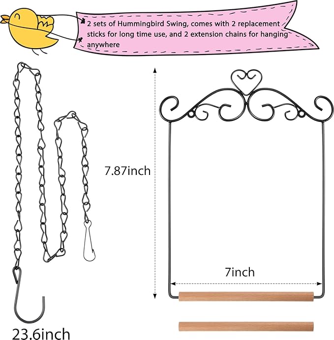 Hotop 2 Pcs Hummingbird Swings and Perches Metal Frame Bird Swing - Image 2