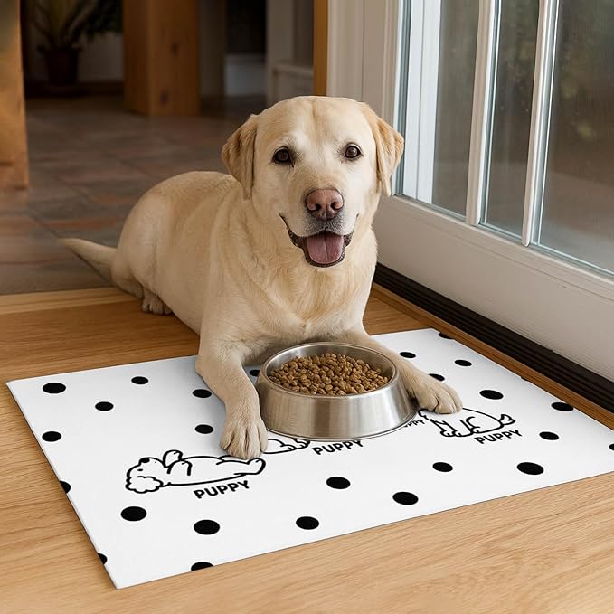 Puppy Pattern Pet Feeding Mat 24x16 Inch Polka Dot Pet Feeding Area Mat Pet - Image 4