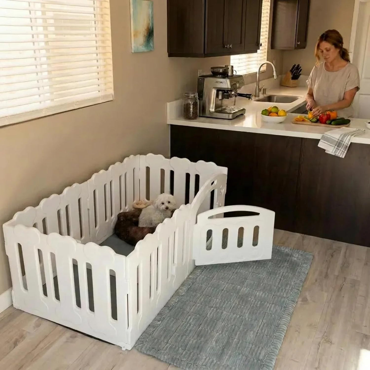 Dog Playpen with Divider & Washable Floor Pad, 6-Panel Indoor Puppy Playpen for Small Dogs & Puppies, 24" Tall Premium HDPE Panels, 60"x30"x24", Tool-Free Setup (White)