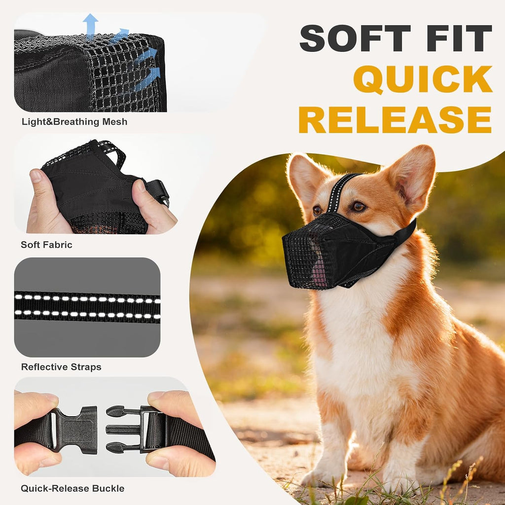 Dog Muzzle, Adjustable Soft Mesh Muzzle Anti-Biting, Chewing, Scavenging