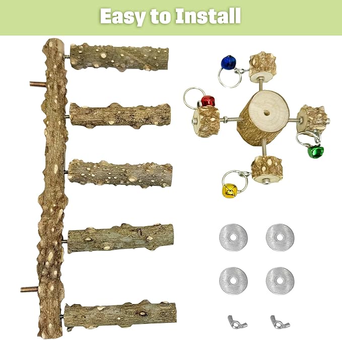 BNOSDM Natural Wood Bird Ladder Perch - Image 4