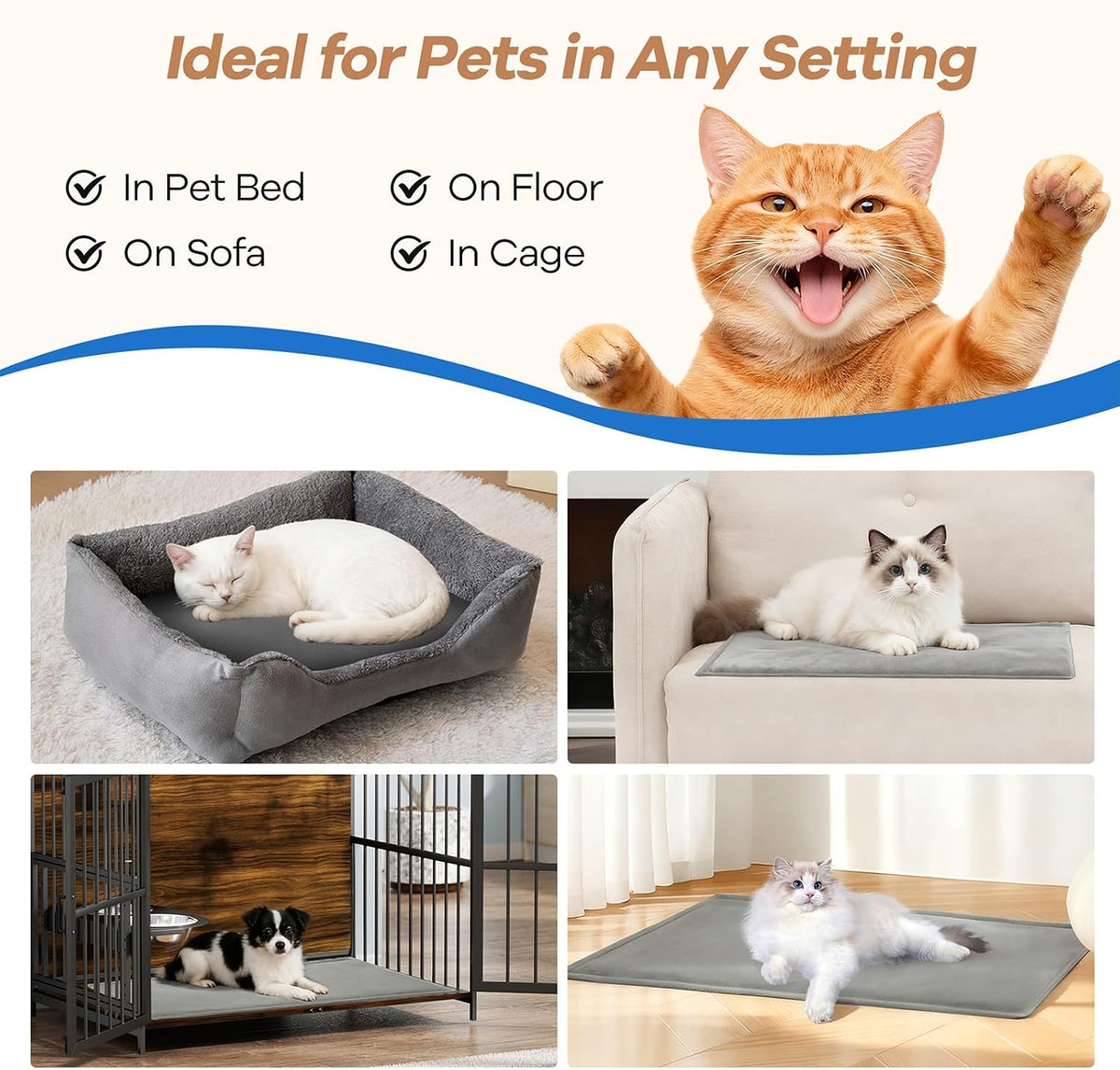 Cat Heating Pad for Bed Wamming: Electric 21.65"x13.77" Heated Cozy Mat with Removable Washable Cover Indoor Pet House Pillow Blanket for Puppy Kitty Nap Winter Reliefwith Auto Temperature Adjustment