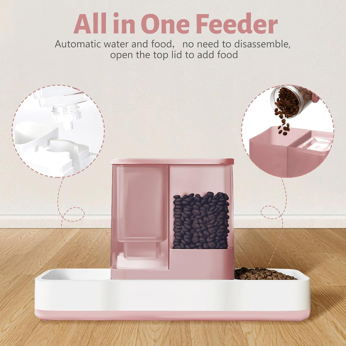 Yummy Sam Automatic Small Pet Feeder and Water Dispenser, Pink