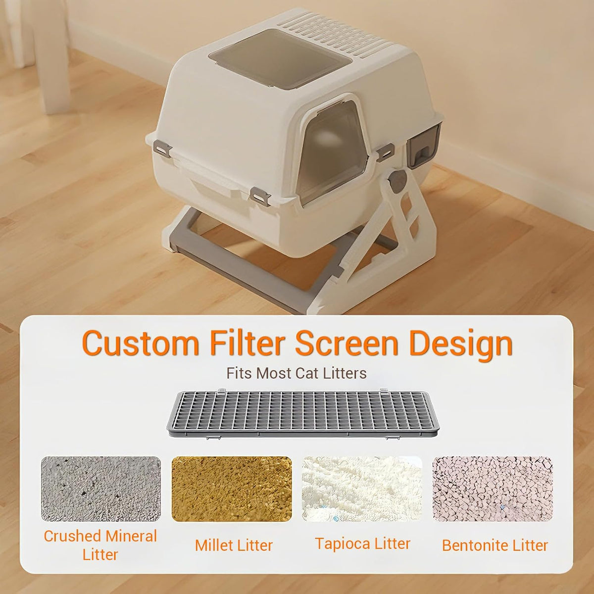 Semi-Automatic Sifting Cat Litter Box,Enclosed,No Electricity,Easy Clean