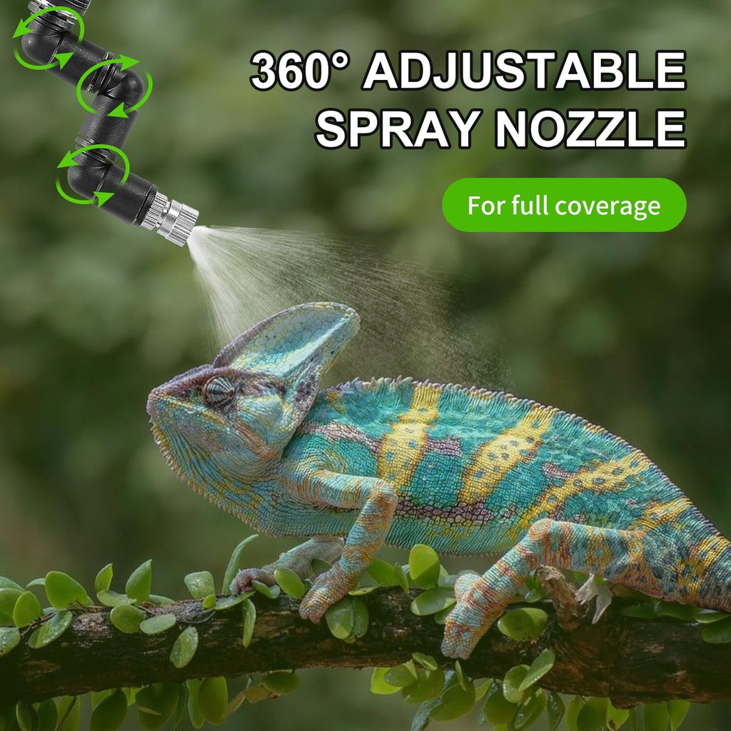 Reptile Mister System, External Timer & 360° Adjustable Nozzle, Humidifier for Reptiles, Amphibians, Rainforest Plants and Aquariums