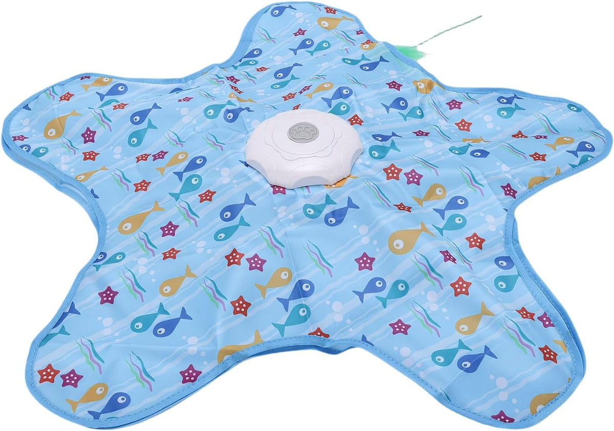 Interactive Cat Toy for Indoor Cats, Touch Activated Moving Feather Hide and Seek Game with 3 Adjustable Speed Settings, Fish Pattern Style with Main Body, Hood and Cat Teaser