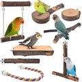 DBNESS Bird Perches, 8pcs Natural Wood Parrot Perch Climbing Stand Toys Bird Cage Accessories Hanging Multi-Branch Perch Platform Swing Toy Rope Perches for Parakeet, Conures, Budgies