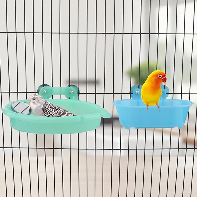 Wontee Bird Bath Box with Mirror Portable Parrot Hanging Bathroom Bathing Tub - Image 5