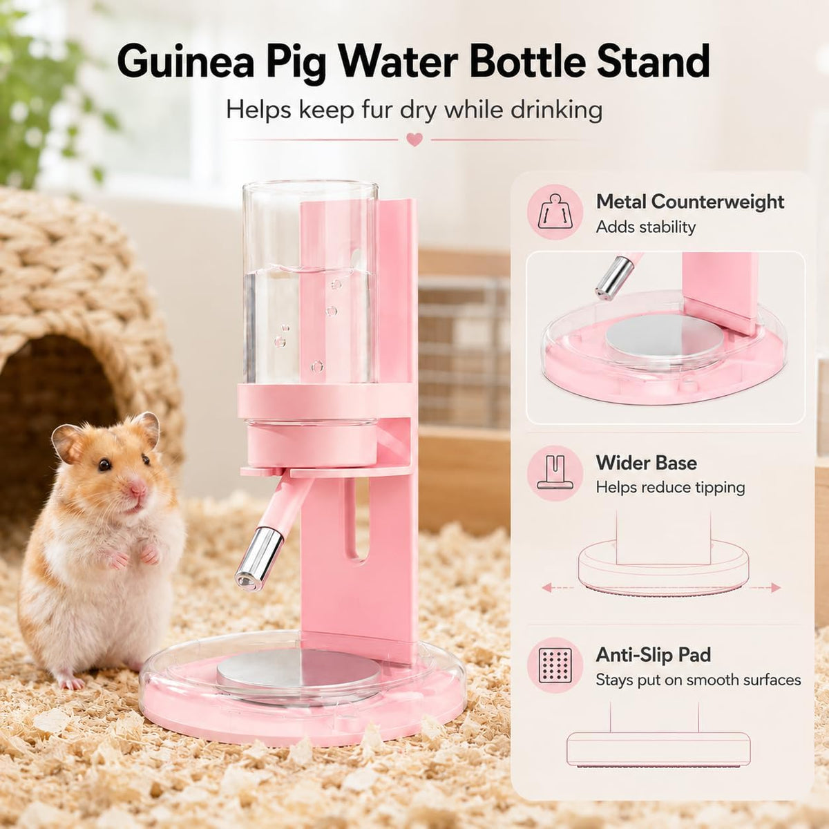 Hamster Water Bottle No Drip, 4oz Glass Small Animal Water Dispenser,Purple