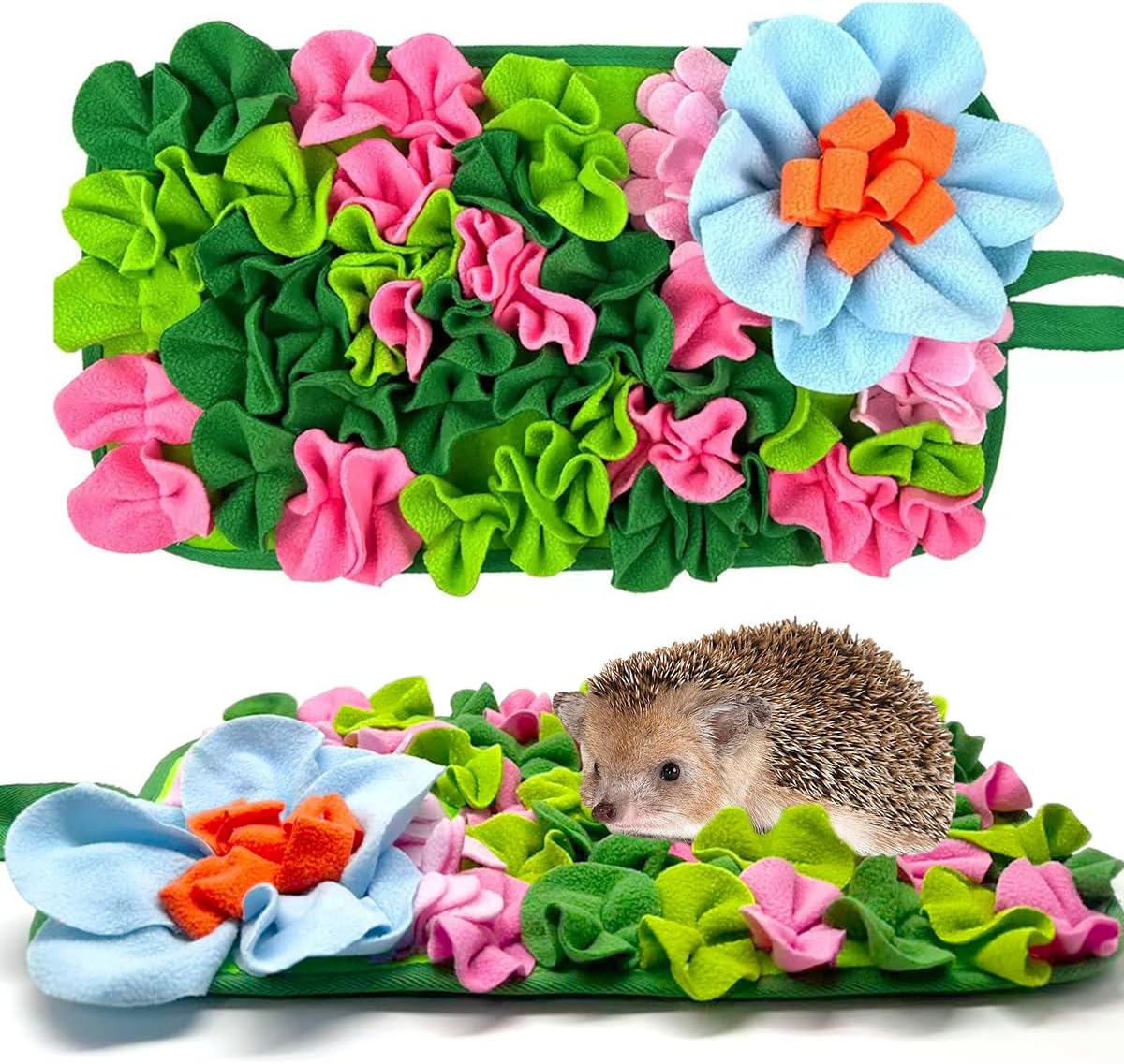 Hedgehog Foraging Mat Enrichment Toy, with Non-Slip Bottom for Hedgehogs, Rabbits, Guinea Pigs, Hamsters, Hedgehogs Cage Accessories Interactive Feeding & Sensory Play Mat (Floral, 17.7x9.8 Inches)