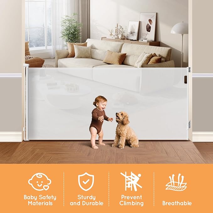 Retractable Baby Gate for Stairs, Automatic Tension, One-Hand Operation - Image 2