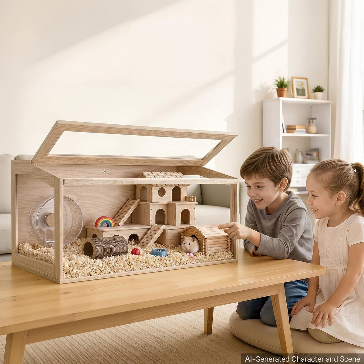 VEVOR Wooden Hamster Cage 40.1"x20.4"x20.1" 270° Viewing Hamster Habitat, Chewproof Acrylic Small Animal Cage with Openable Top, Large Pet Enclosure for Syrian/Dwarf Hamsters, Guinea Pigs & Gerbils
