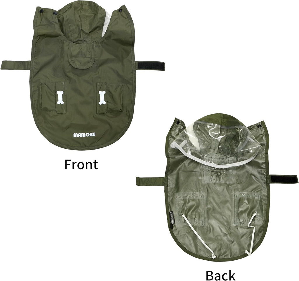 Waterproof Dog Raincoat, Adjustable Reflective Lightweight Pet Rain Clothes with Poncho Hood (Army Green, Small)