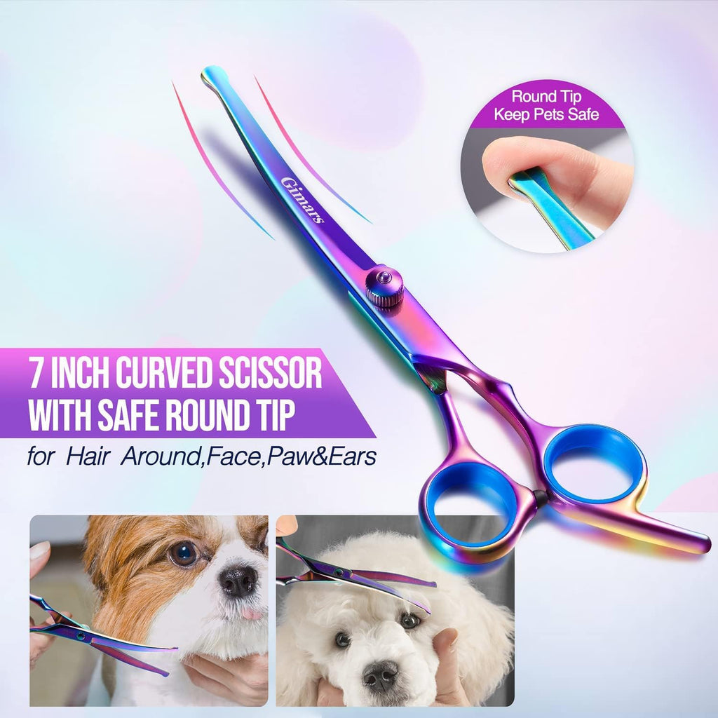Gimars Dog Grooming Scissors Kit Professional 4CR with Safety Round Tip, 5 in 1 Heavy Duty Titanium Coated Thinning & Curved & Straight Shears