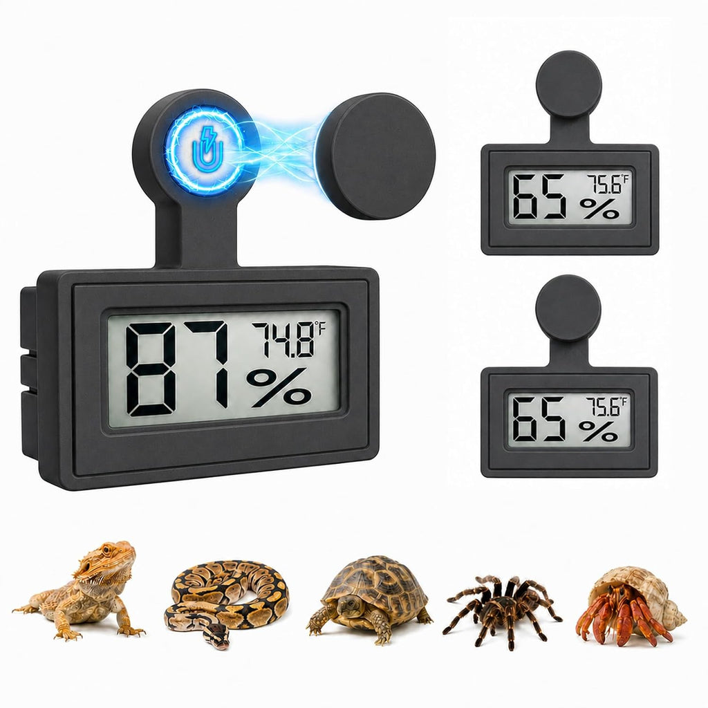2 Pack Magnetic Reptile Thermometer Hygrometer,Fast-Read °F/°C Digital Temp&Humidity Gauge for Terrarium Tank Enclosure,for Bearded Dragon,Gecko,Snake, Tortoise,Hermit Crab,Jumping Spider (Black)