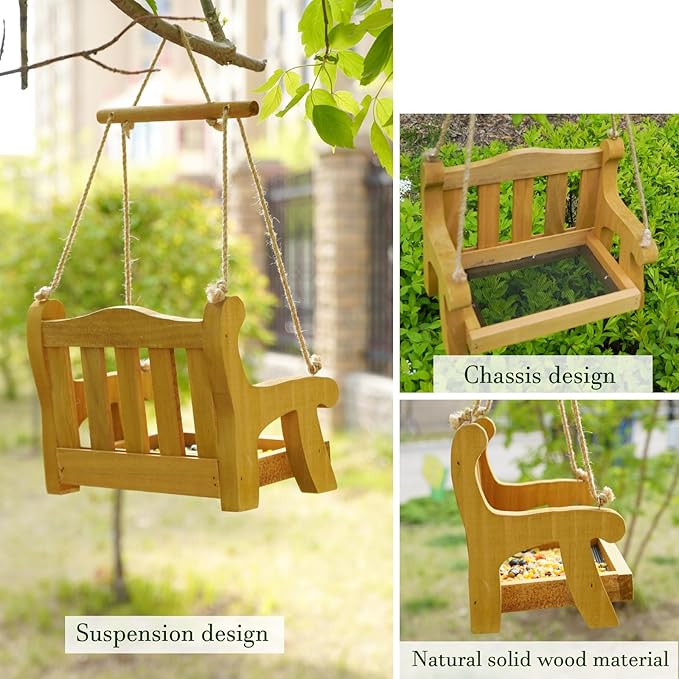 GDYOOSHOW Set of 2 Regency Porch Swing Bird Feeder Cedar Bench Shaped Squirrel - Image 3