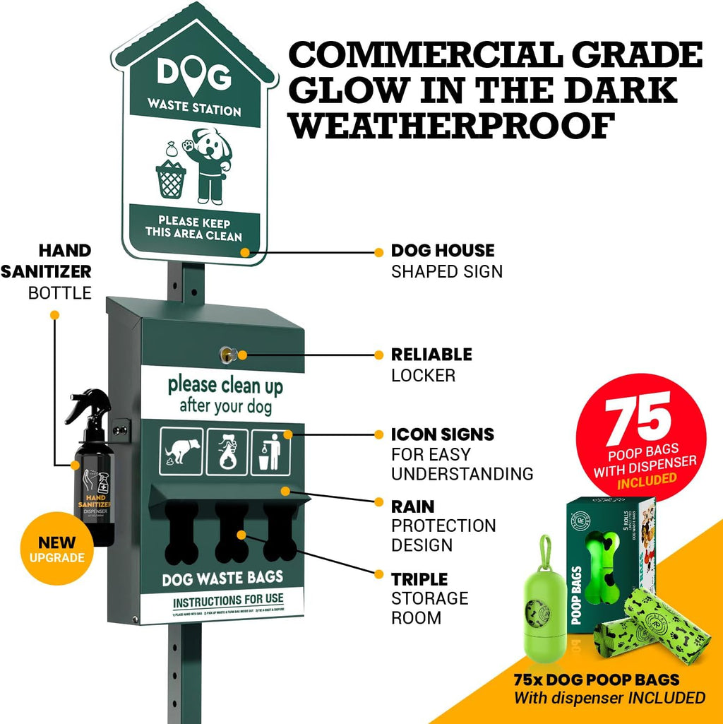 ALAGPRO® Dog Waste Station Outdoor Pet Waste Station with Hand Sanitizer Bottle, Commercial Dog Poop Station with Free 600 Roll Waste Bags & 50 Can Liners for Backyard, Park & HOA's