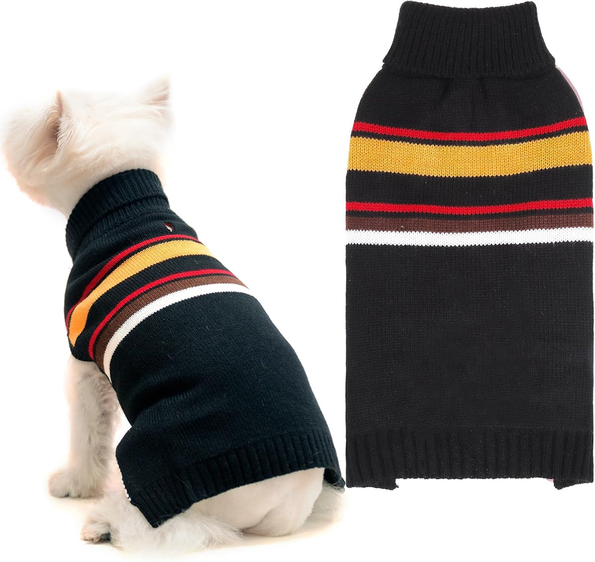 PAWCHIE Dog Sweater for Small to Large Pets, Warm Turtleneck Coat With Leash Hole, Stretchy Knitted Outfit for Girls Boys Puppy Cat, Black S