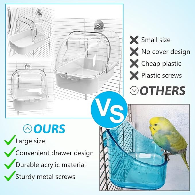 Tfwadmx Bird Cage Bath Hanging Parrot Bath Tub Water Shower Food Feeder Holder - Image 5