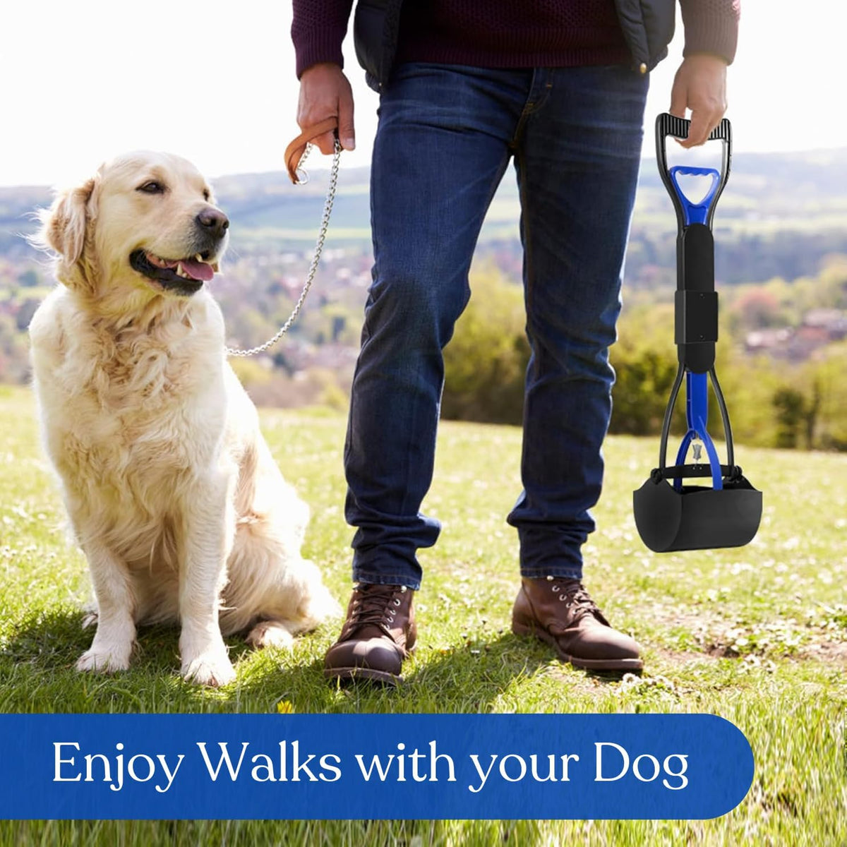 Non-Breakable Pooper Scooper - Foldable Dog Pooper Scooper with Eco-Friendly Poop Bag | Durable Spring & Lightweight | Non-Breakable Pet Scooper for Easy Grass and Gravel Pick Up (Blue)