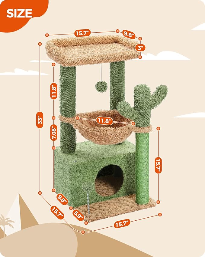PEQULTI 4-in-1 Cactus Cat Tree, Cat Scratching Post - Image 6