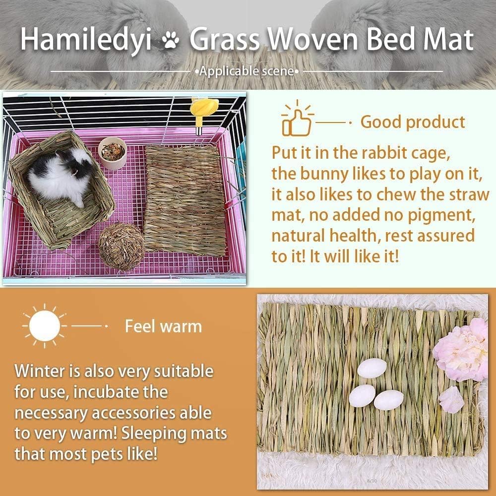 Hamiledyi 15 Pack Rabbit Grass Mat Natural Woven Bed Mat for Bunny Bedding