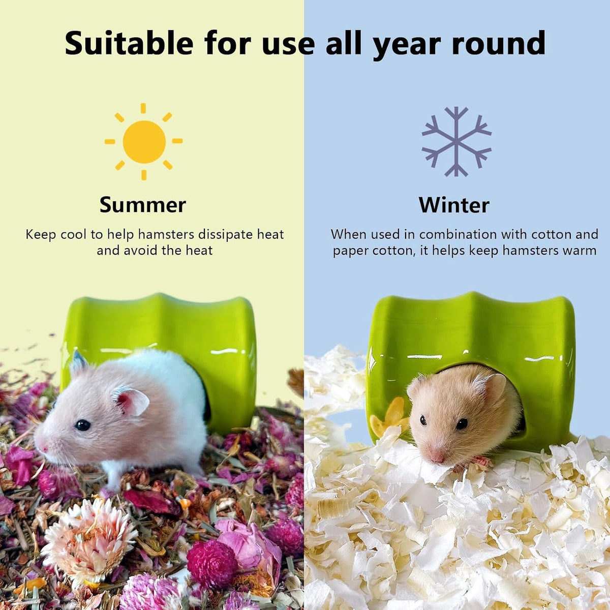 Hamiledyi Ceramic Hamster Hideout Food Bowl Water Bottle Stand Holder Syrian House and Habitats Hide Hut Decor for Mice Dwarf Hamster Gerbil