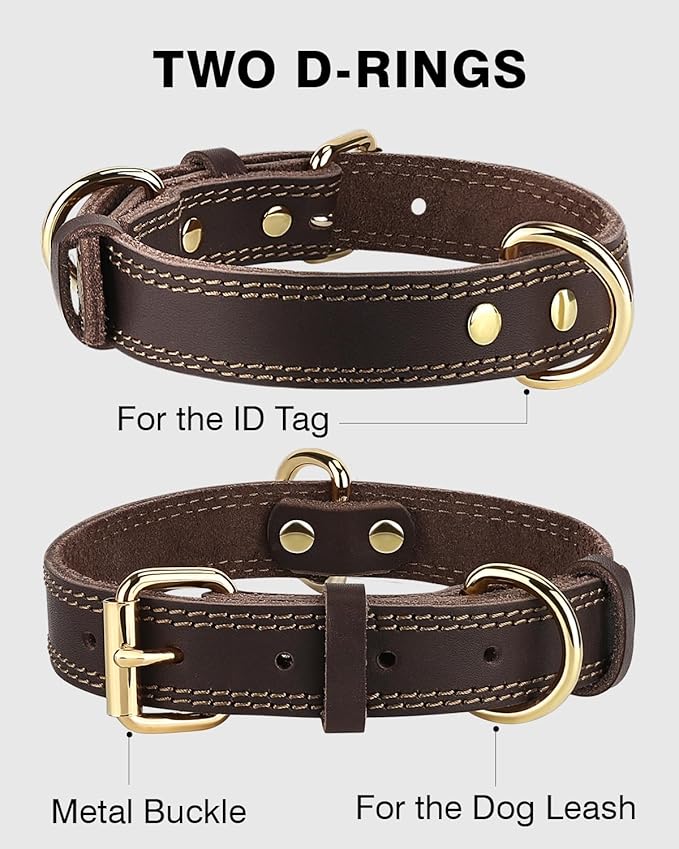 Joytale Leather Dog Collar for Small Dogs, Genuine Solid Sturdy Leather for - Image 3