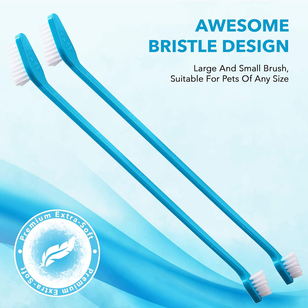 Boshel Dog Toothbrush Kit, 6 Dual-Headed Dog Tooth Brush + 2 Pet Finger Toothbrush for Small and Large Breeds, 8 Pack