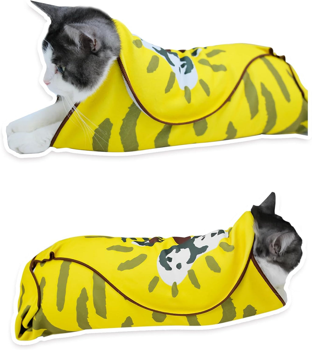 BFNN Cat Grooming Wrap for Cutting Nails, 27.6" Anti-Escape Calming Cat Swaddle Wrap for Medicine, Nail Clipping, Teeth Brushing, Ear Cleaning, Self-Adherent Burrito Restraint, (Tiger Print, L)