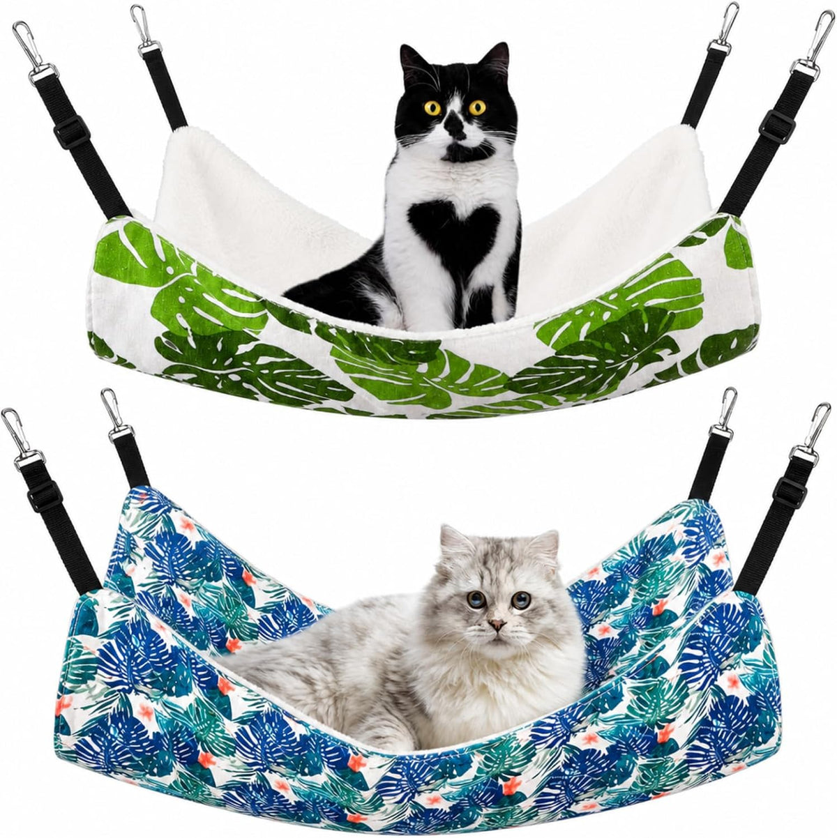 Jetec 2 Pack Cat Hammock for Cage, Monstera Leaf, L
