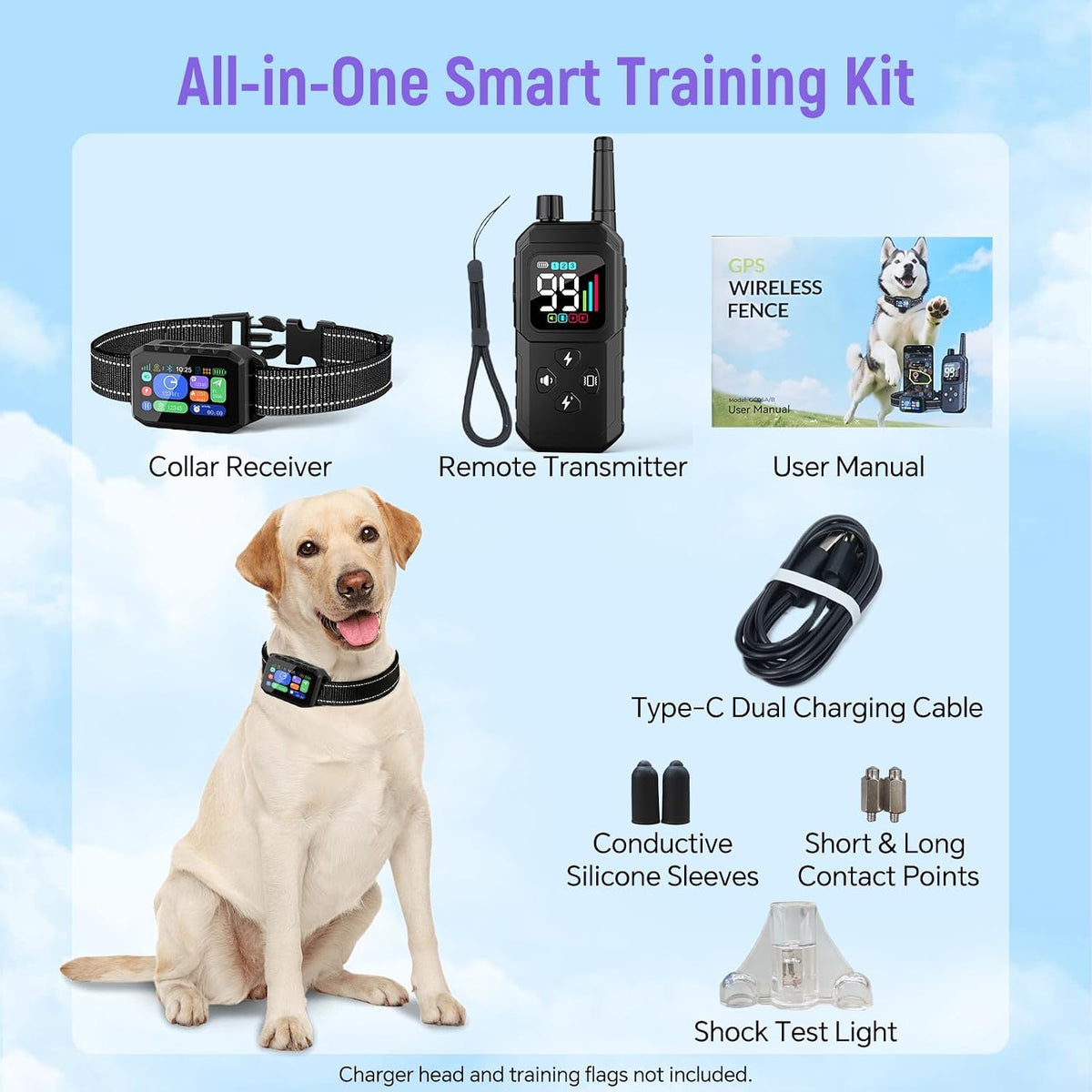 GPS Wireless Dog Fence - Free App Control, No Monthly Fee, Custom Polygon Boundary & Remote Training, Virtual Fence for Dogs 10-120 lbs, Black