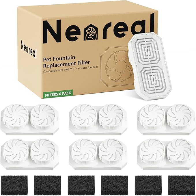 Official 6 Pack Wireless Cat Fountain Replacement Filters & Pre-Filter Sponges by Neareal