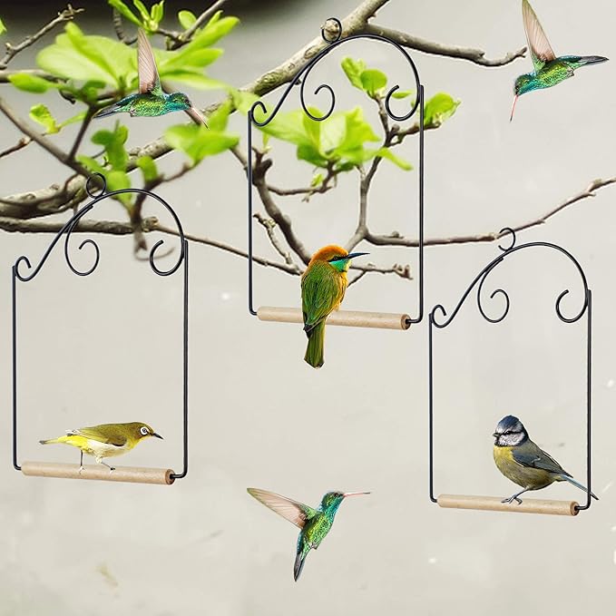 winemana Set of 3 Hummingbird Swings, Rust Resistant Metal Frame, Wooden Dowel - Image 4