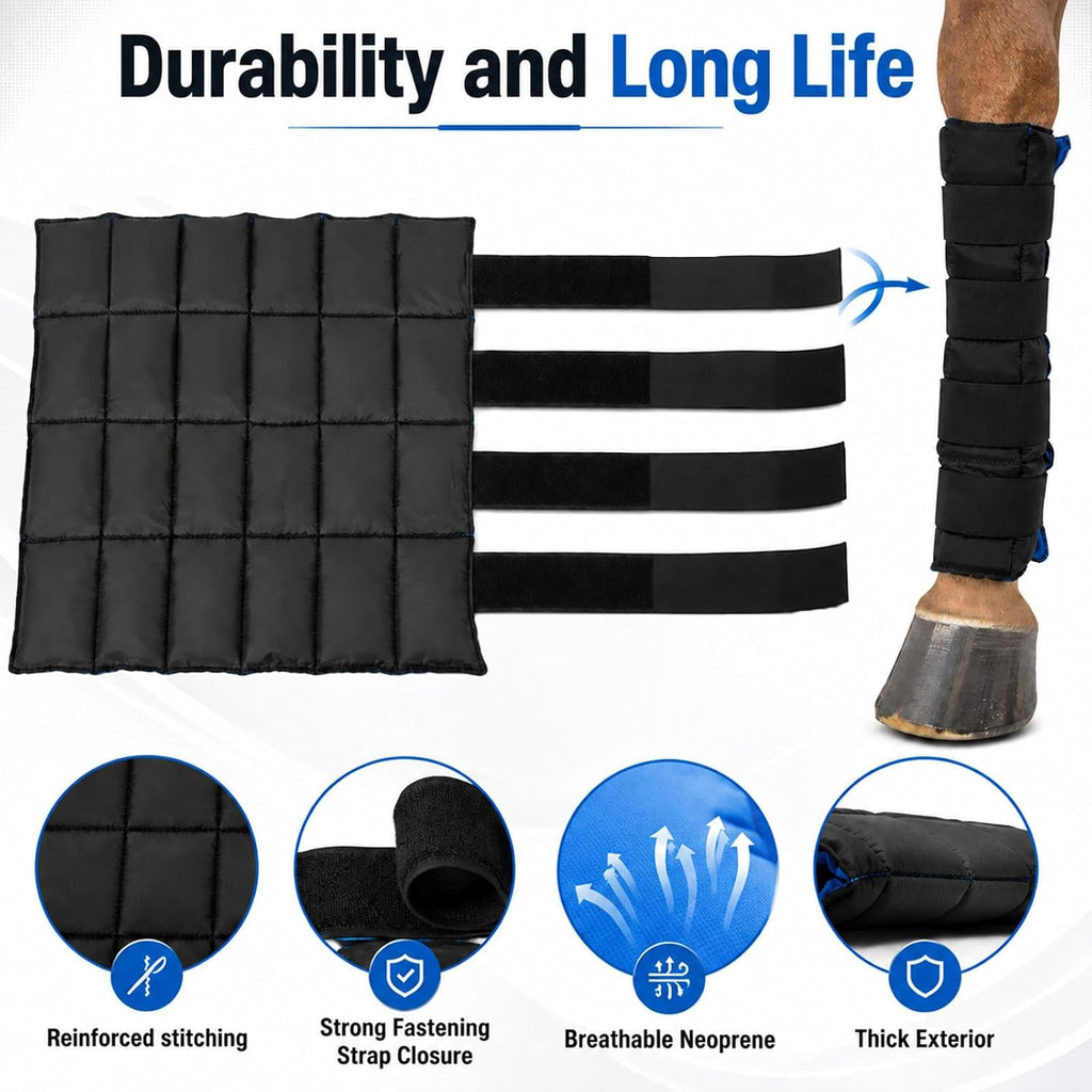LOVIVO 1 Pack Reusable Gel Horse Ice Boots, Adjustable 4 Leg Cooling Wraps