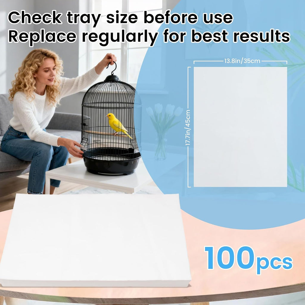 17.7x13.8in Bird Cage Liners,100 Sheets Pre-Cut Cage Tray Pads