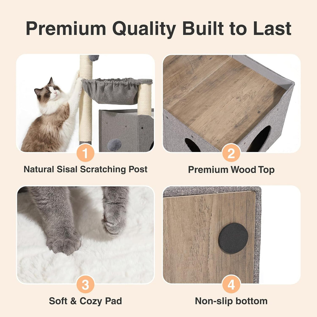 Veehoo 31.9" Small Cat Tree Condo for Large Cats with Scratching Post & Bed
