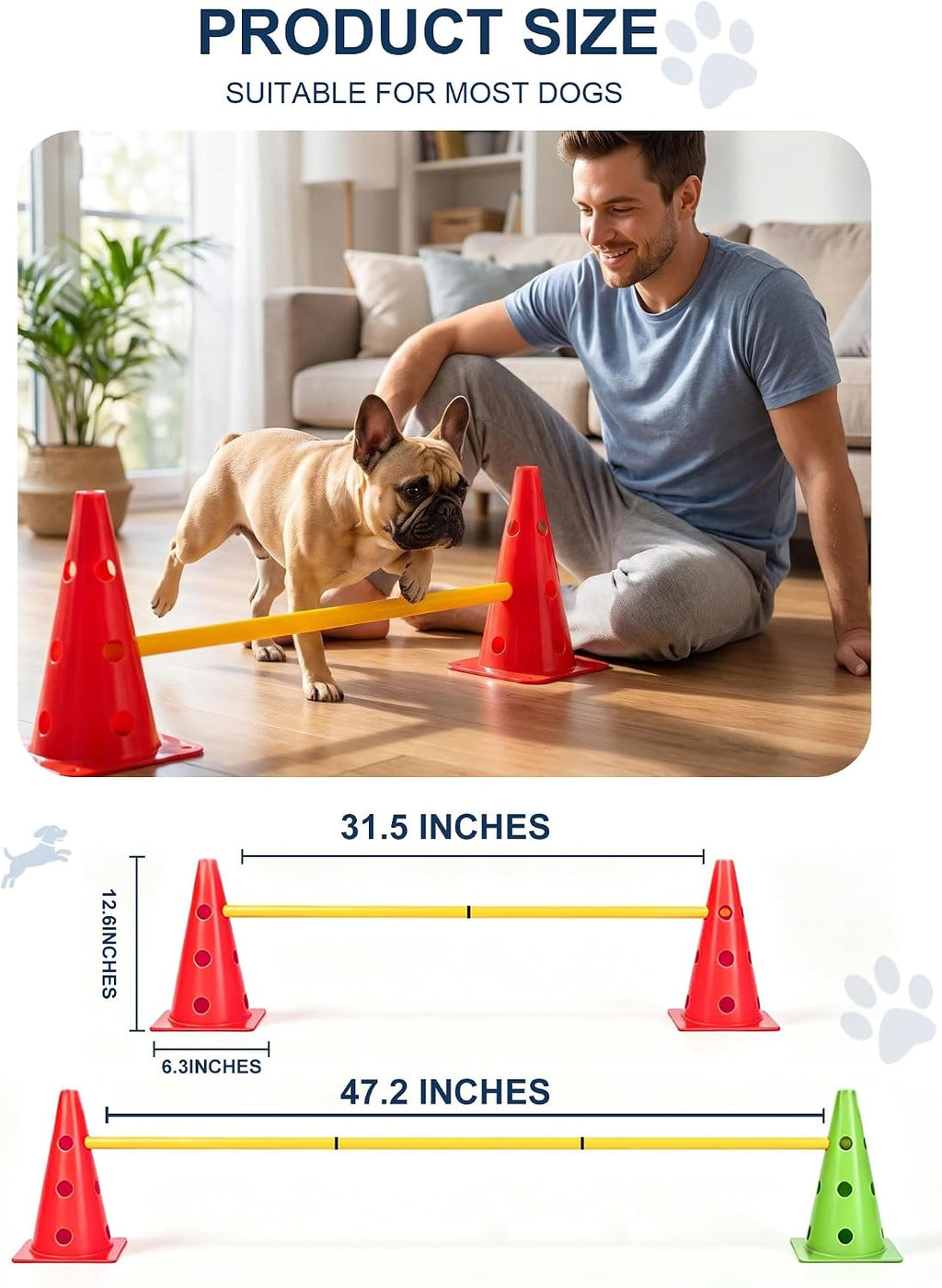 Dog Agility Training Hurdle Cone Set, Adjustable Dog Agility Equipment Obstacle Course Backyard Equipment for Pet Exercise
