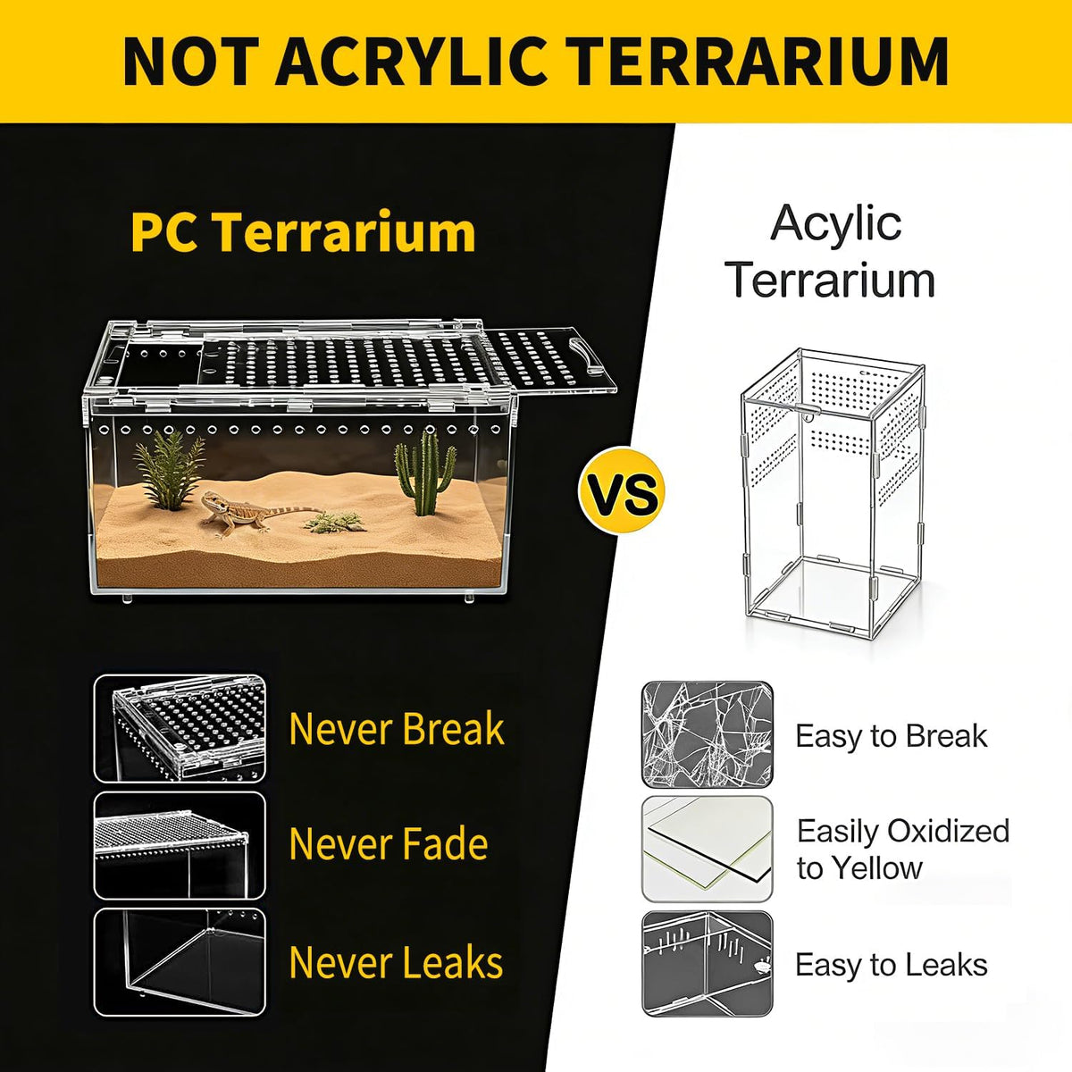 【No Assembly】 Reptile Tank Enclosure with Magnetic Button.12" * 8" * 6" Thicken Snake Enclosure Cage,Batch Stackable Reptile Breeding Tank for Insect,Fish,Tarantula,Hermit Crab,Jumping Spider