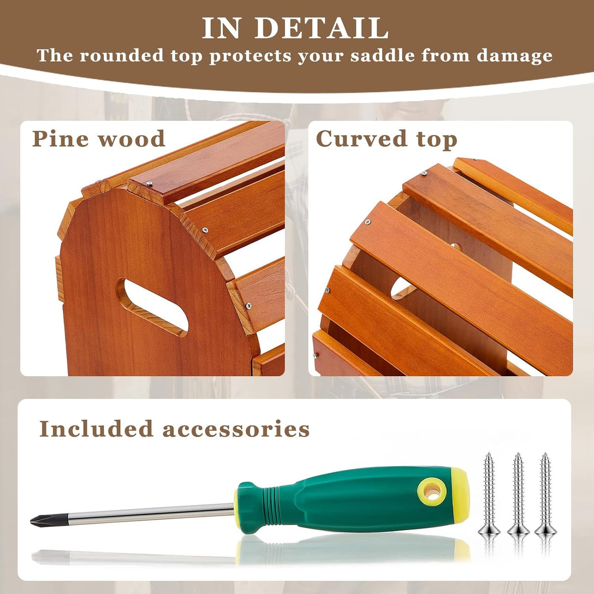 Eccliy Pine Wood Arched Saddle Rack Stand 20x12x20in, Semicircle