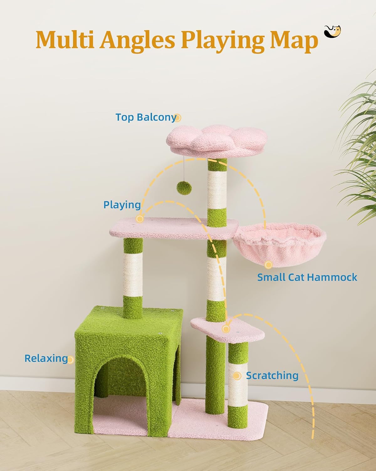 Aechonow Flower Cat Tree for Indoor Cats,41.2" Cute Cat Tree for Adult Cats
