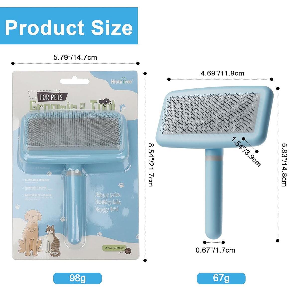 Blue Pet Slicker Brush for Short Haired Dogs&Cats 5.83in/14.8cm