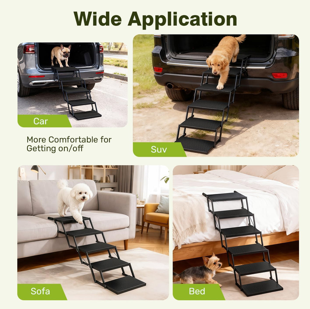 Foldable Dog Steps for High SUV Truck - 6-Step Extra Wide, 12Lbs