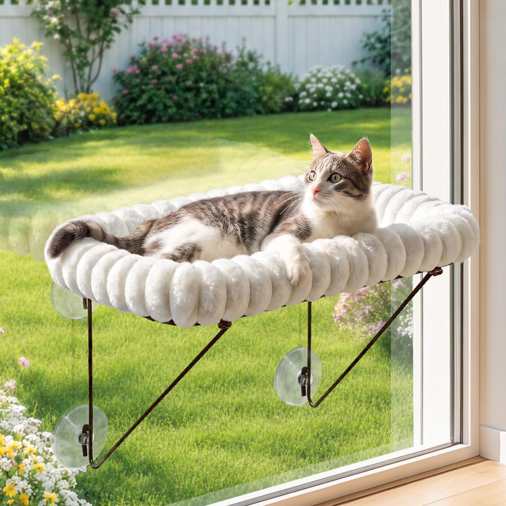 Zakkart Cat Window Perch, 100% Metal Supported from Below (White)