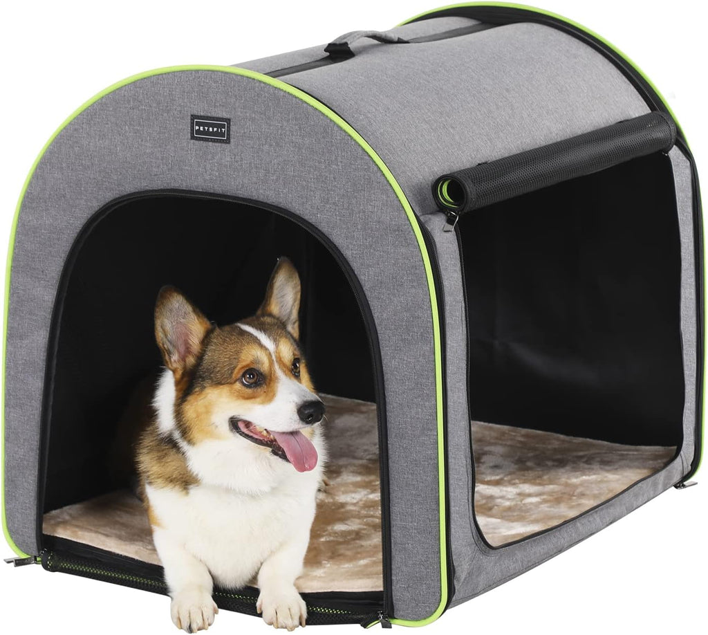 PETSFIT Portable Dog Crate, Travel Dog Crate - 19 Inch Lightweight, Roomy, Easy to Set Up, Sturdy Collapsible Dog Kennel with Thick Mat, Navy Blue