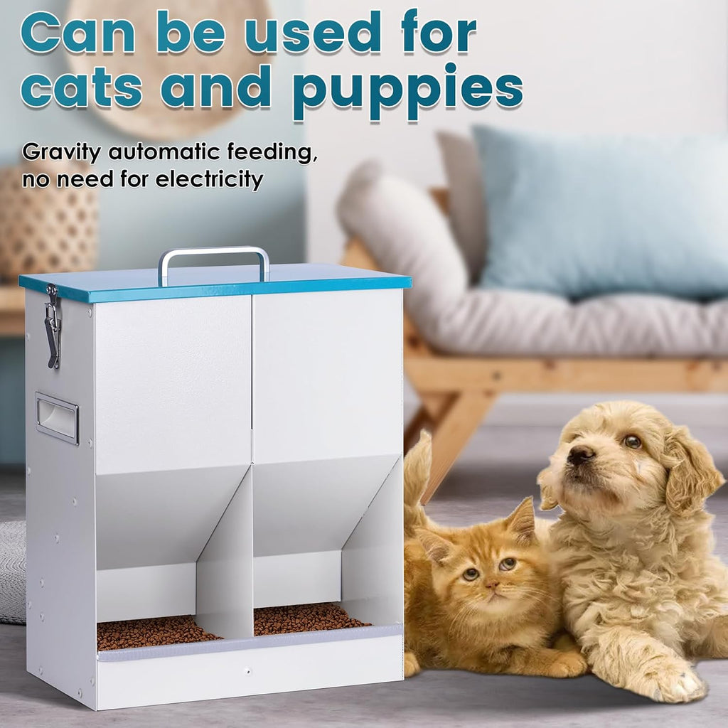 Automatic Cat Feeder for 2 Cat, 42cups/10L Automatic Pet Feeder for Dogs and Cats, Multiple Cats Feeder Outdoor Large Capacity Galvanized Steel Gravity Pet Dog Dry Food Dispenser (10L)