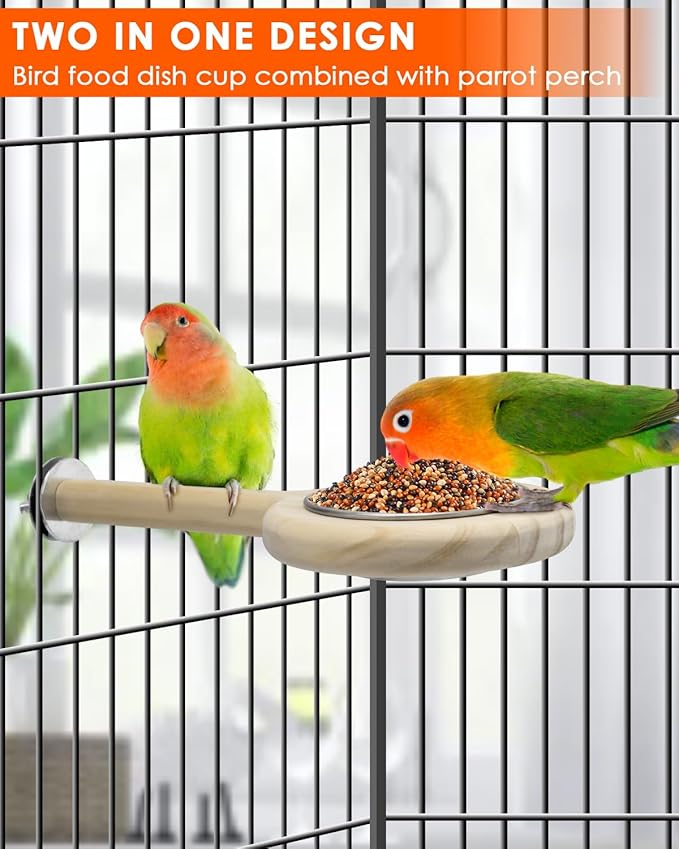 KATUMO Bird Perch Bird Feeding Cup Parrot Wood Perch Stand Toy Bird Cage - Image 4